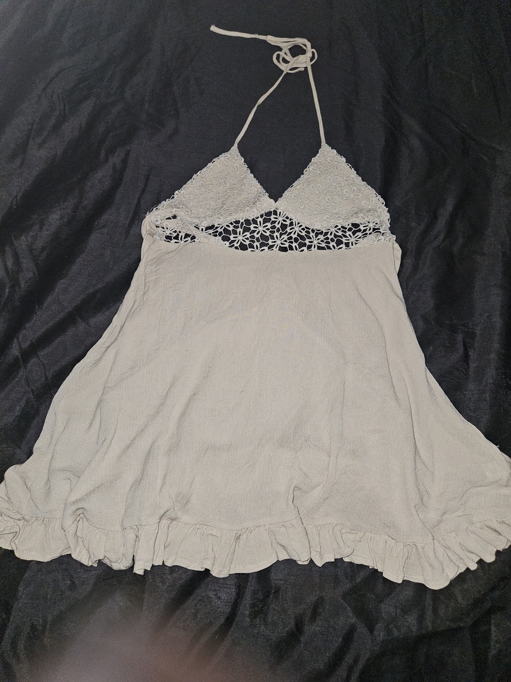 CBR Cream Crochet Halter Mini Dress